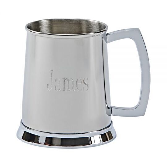 Personalized Stainless Steel Tankard with a Polished Finish
